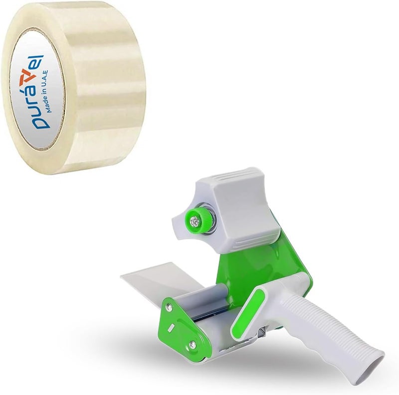 Duravel Packing Tape with Ergonomic Dispenser Gun - Clear Tape Roll - Image 1